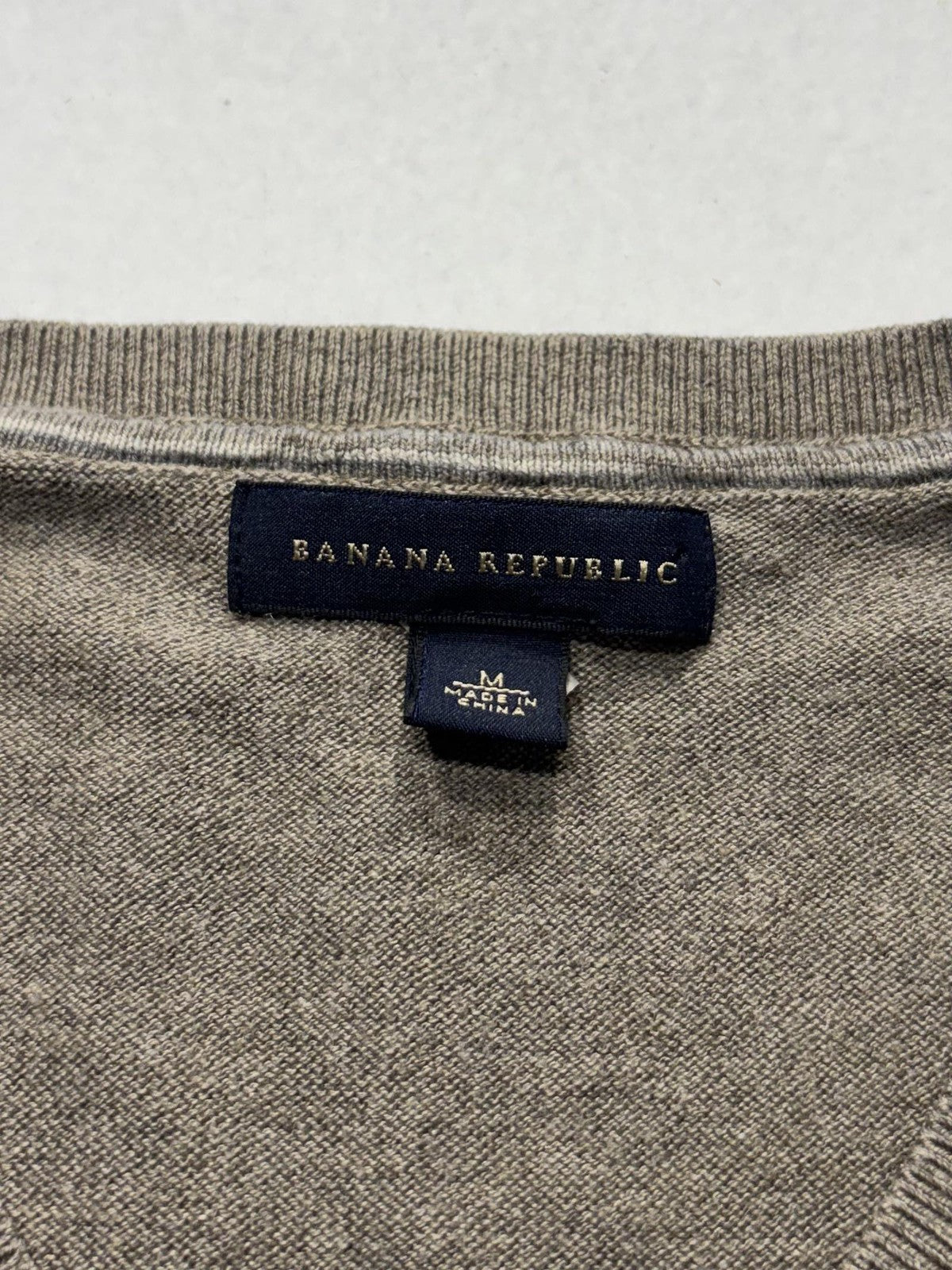 Banana Republic Sweater Mens Medium Brown Argyle V Neck Silk Blend Knit Pullover