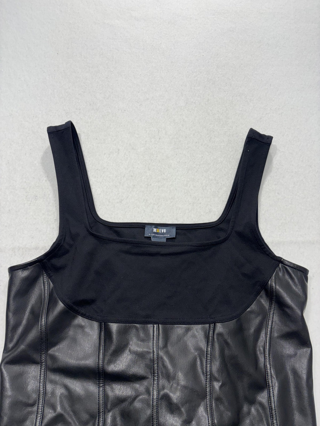 Maeve By Anthropologie Tank Womens Large Black Faux Leather Square Neck Crop