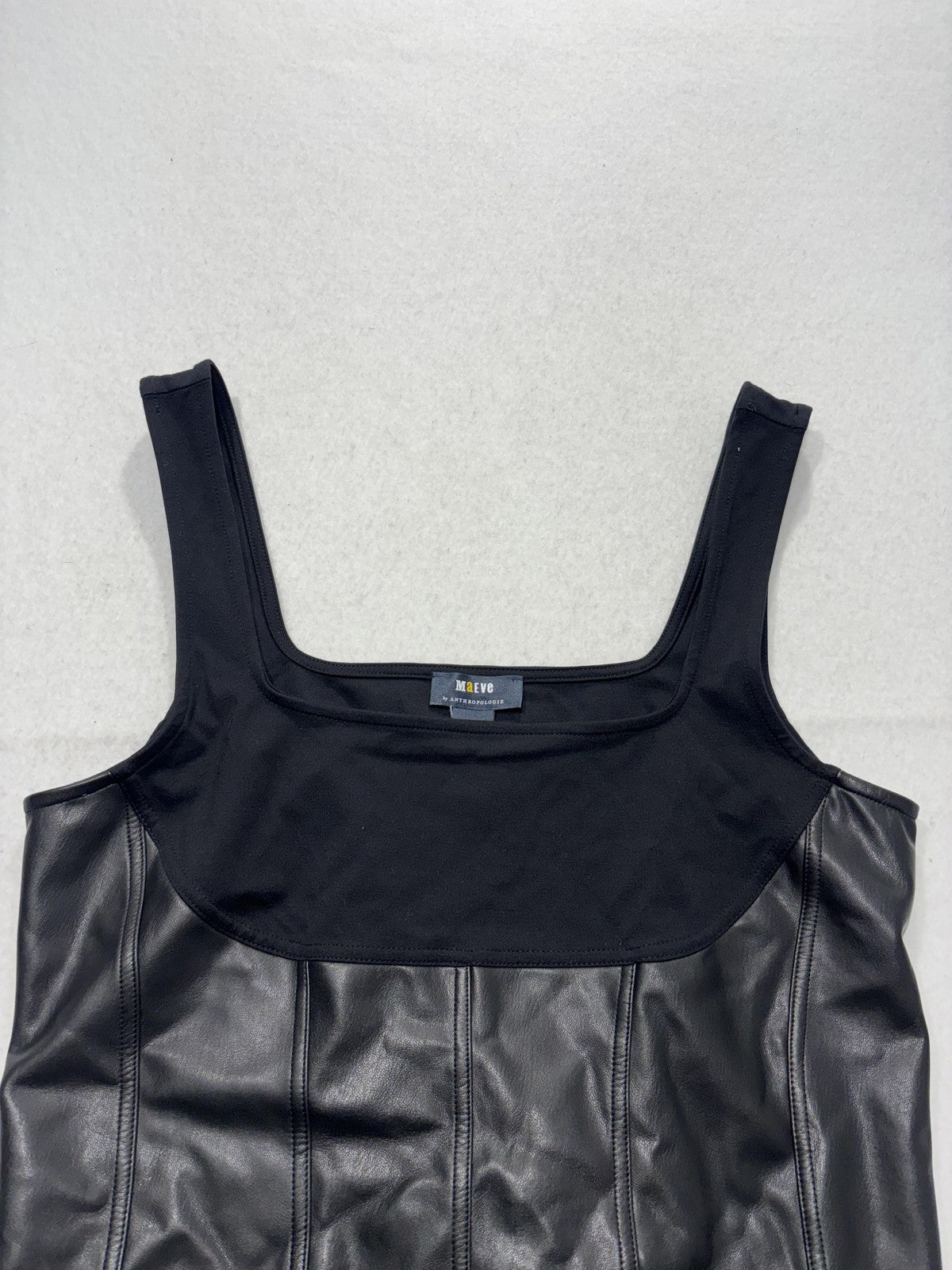 Maeve By Anthropologie Tank Womens Large Black Faux Leather Square Neck Crop
