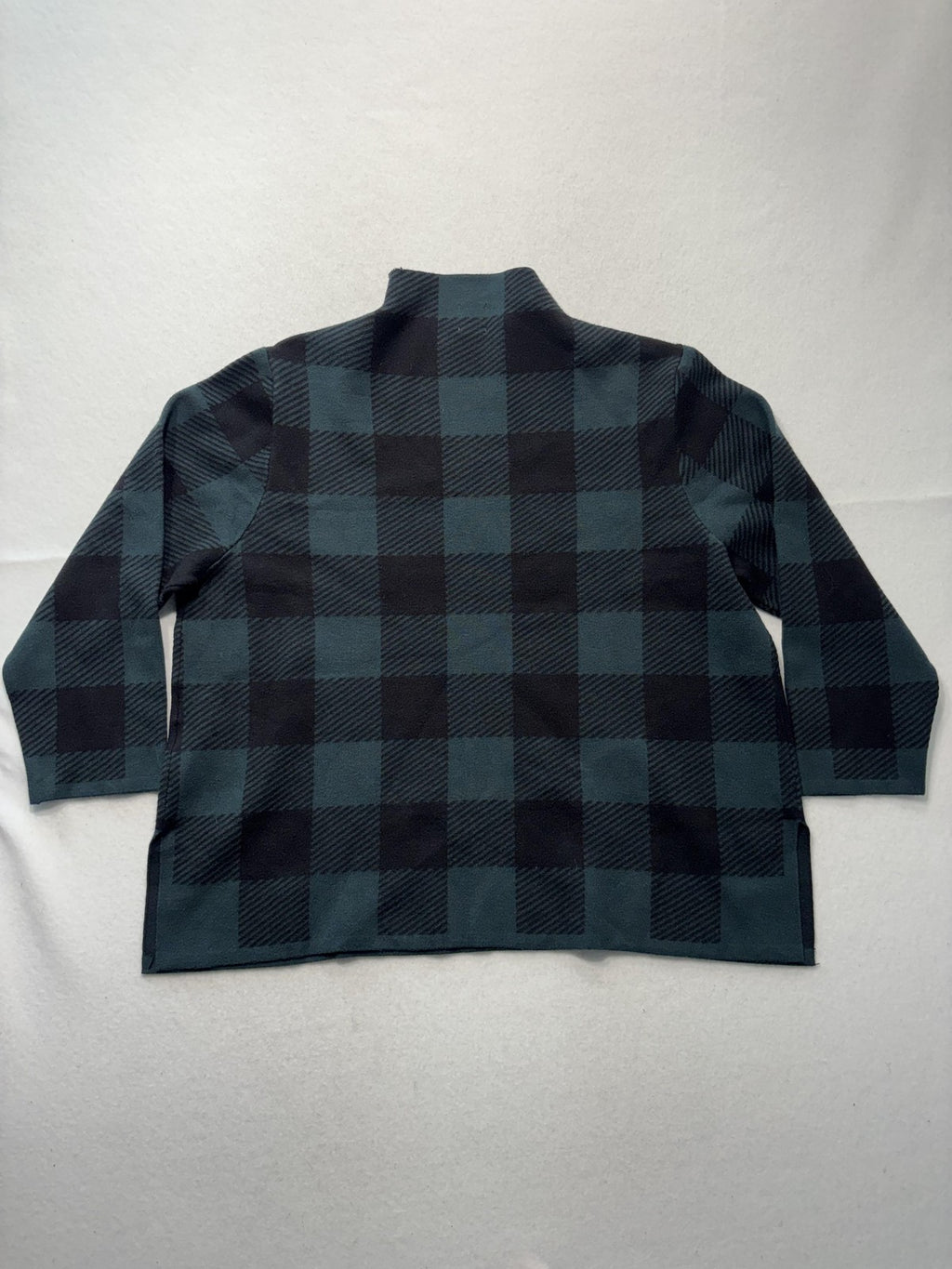 Anne Klein Sweater Womens XL Green Plaid Mock Neck 3/4 Sleeve Knit Pullover