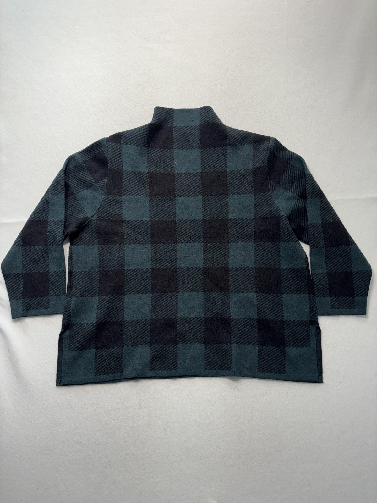 Anne Klein Sweater Womens XL Green Plaid Mock Neck 3/4 Sleeve Knit Pullover