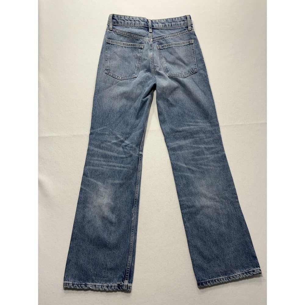 Zara Jeans Womens 2 Blue Medium Wash Straight Leg Mid Rise 24x30.5 Distressed