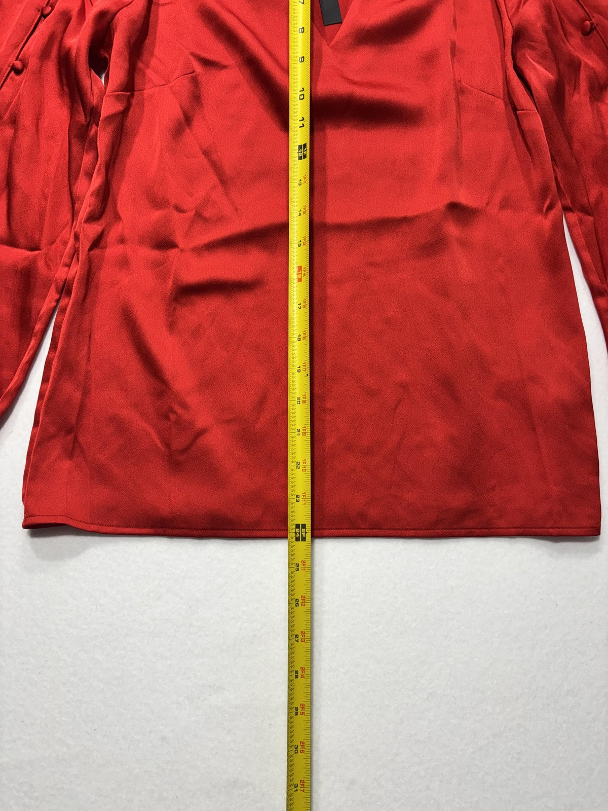 Banana Republic Blouse Womens XS Red Satin V Neck Button Balloon Sleeve Top