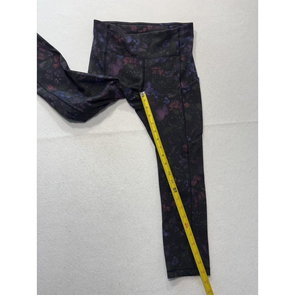 Lululemon Leggings Womens 4 Black Floral High Rise Pocket Ankle Stretch Athletic