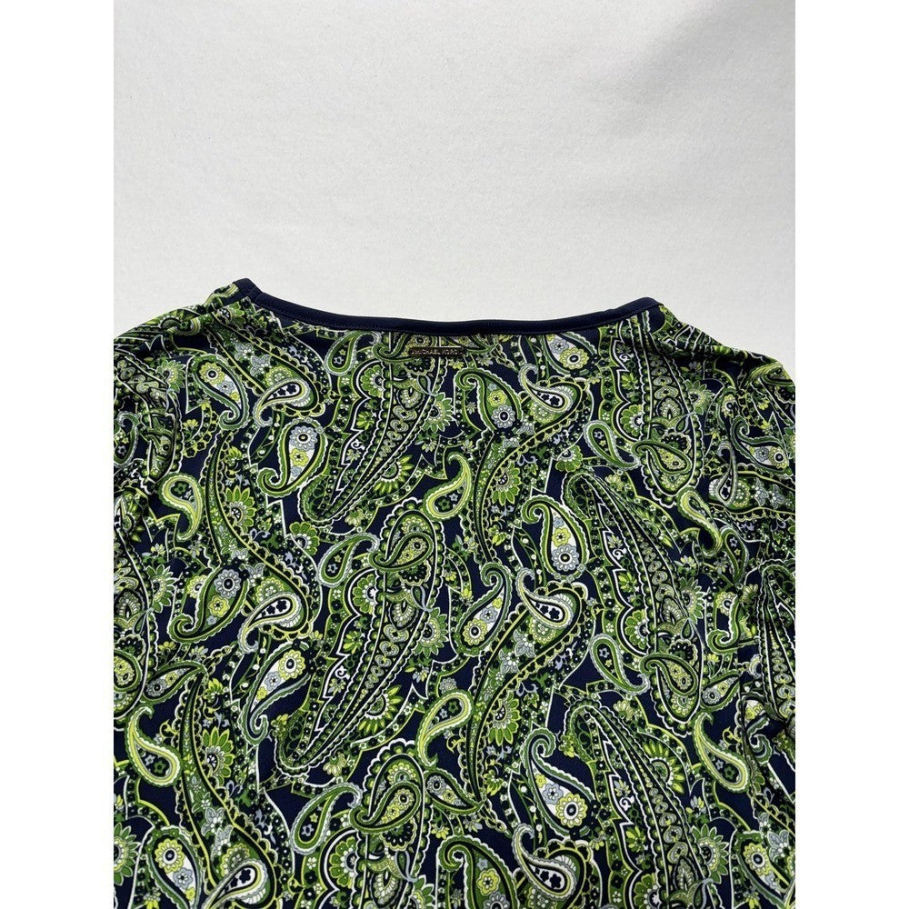 MICHAEL Michael Kors Womens Large Blue Green Paisley Shift Bell Sleeve Dress