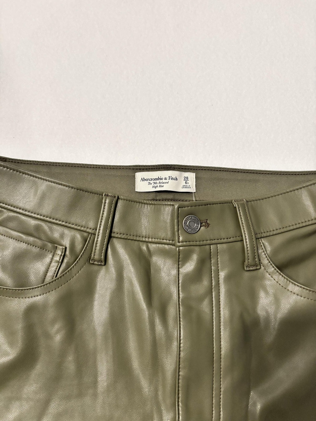 Abercrombie & Fitch Pants Womens 28 Short Green Faux Leather 90s High Rise Cargo