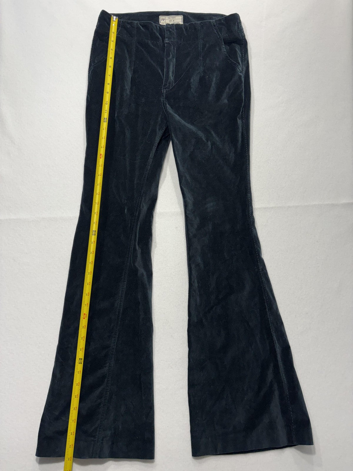 Free People Dress Pants Womens 30 Blue Velvet Flare Leg Zip Pockets Party