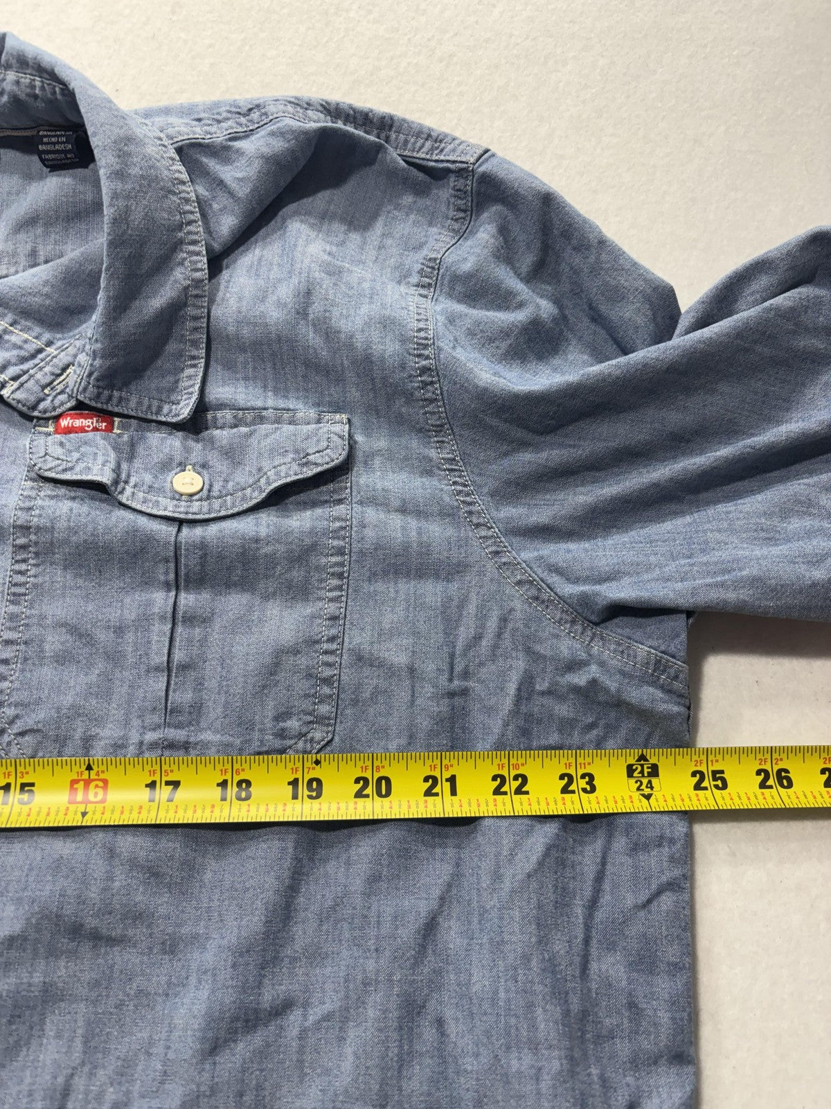 Wrangler Mens XL Blue Chambray Short Sleeve Button Up Western Shirt 112367983