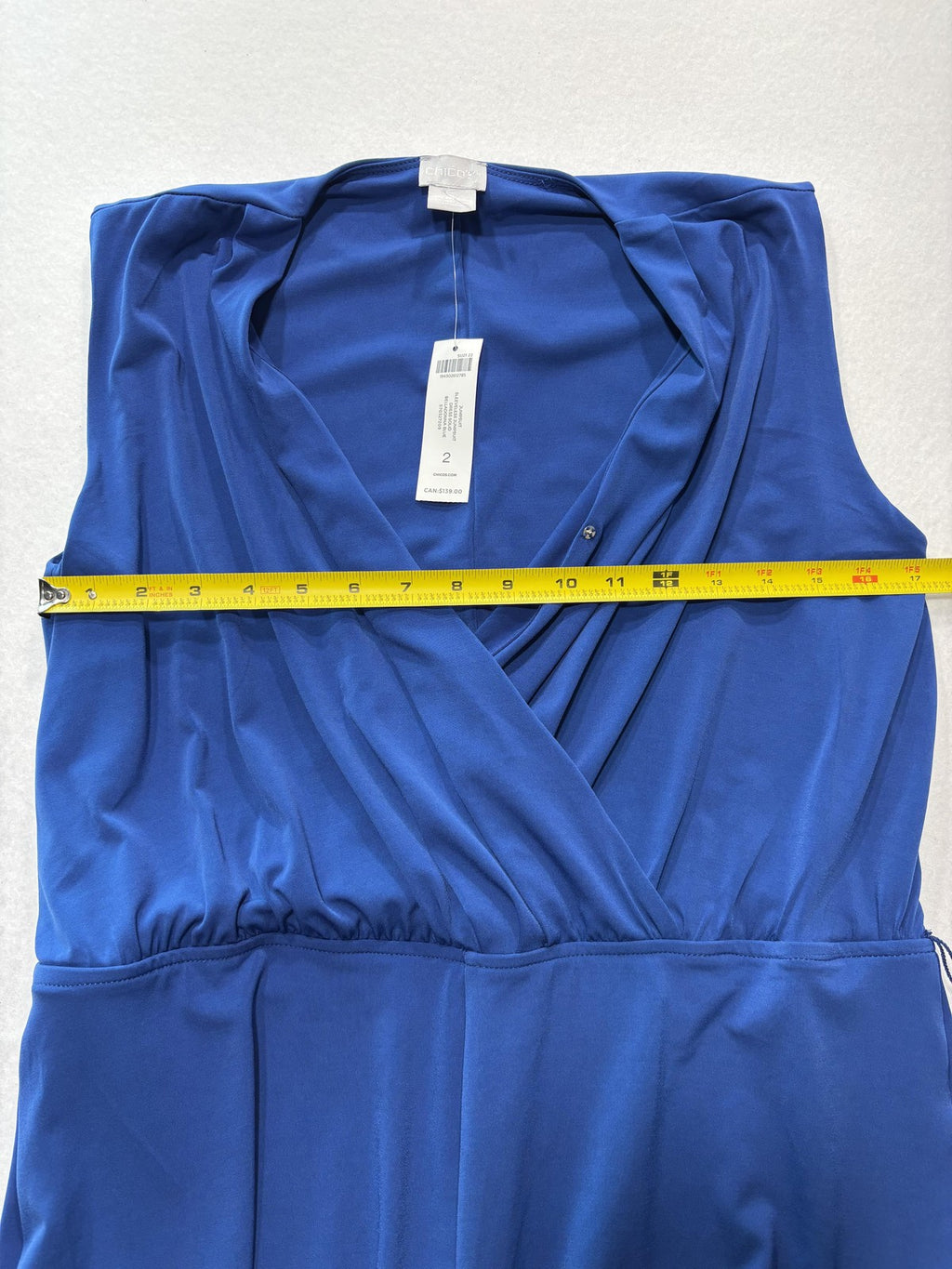 Chico's Jumpsuit Womens 2 Blue Sleeveless V Neck Wide Leg Stretch Pull On Dressy