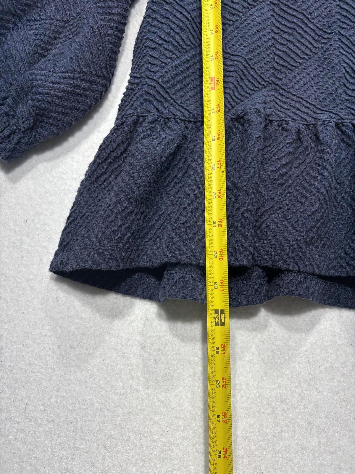 Maeve Blouse Womens XS Blue Textured Crew Neck 3/4 Puff Sleeve Peplum Tunic Top