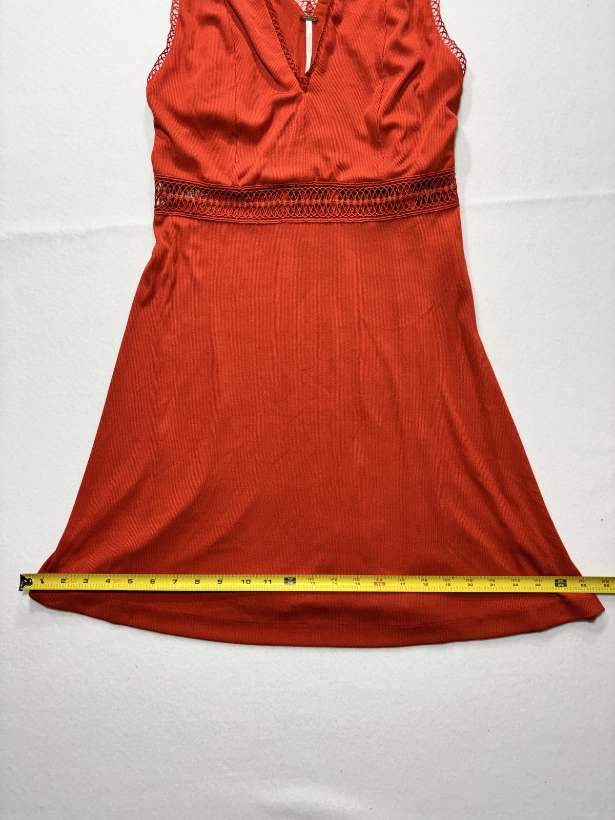 Free People Dress Womens 12 Orange V Neck Crochet Fit Flare Sundress Boho