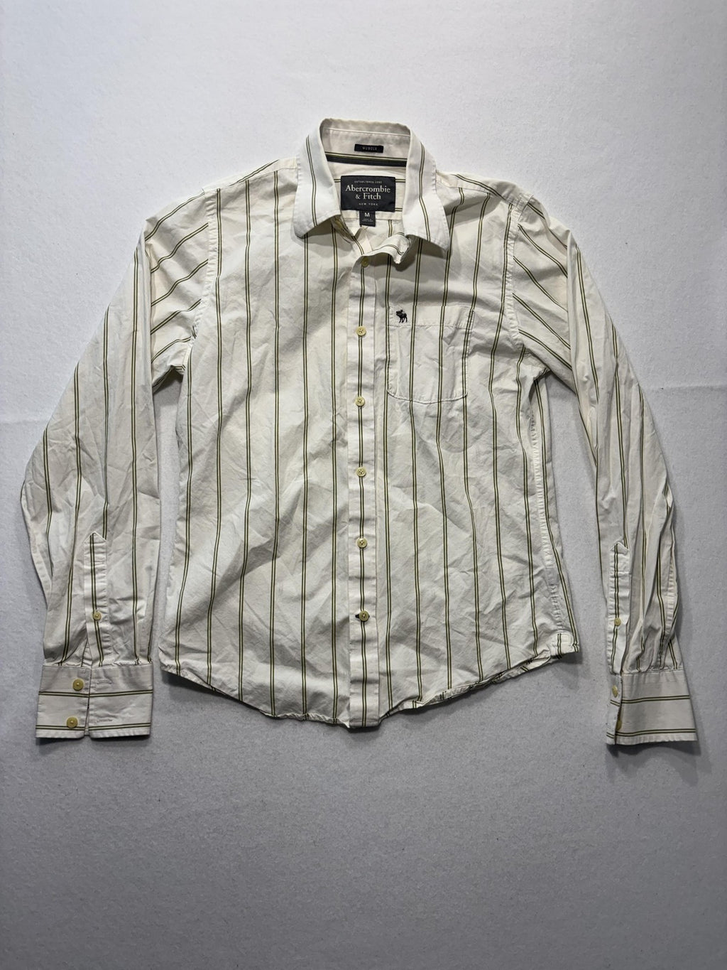 Abercrombie & Fitch Shirt Mens Medium White Striped Long Sleeve Button Up Slim