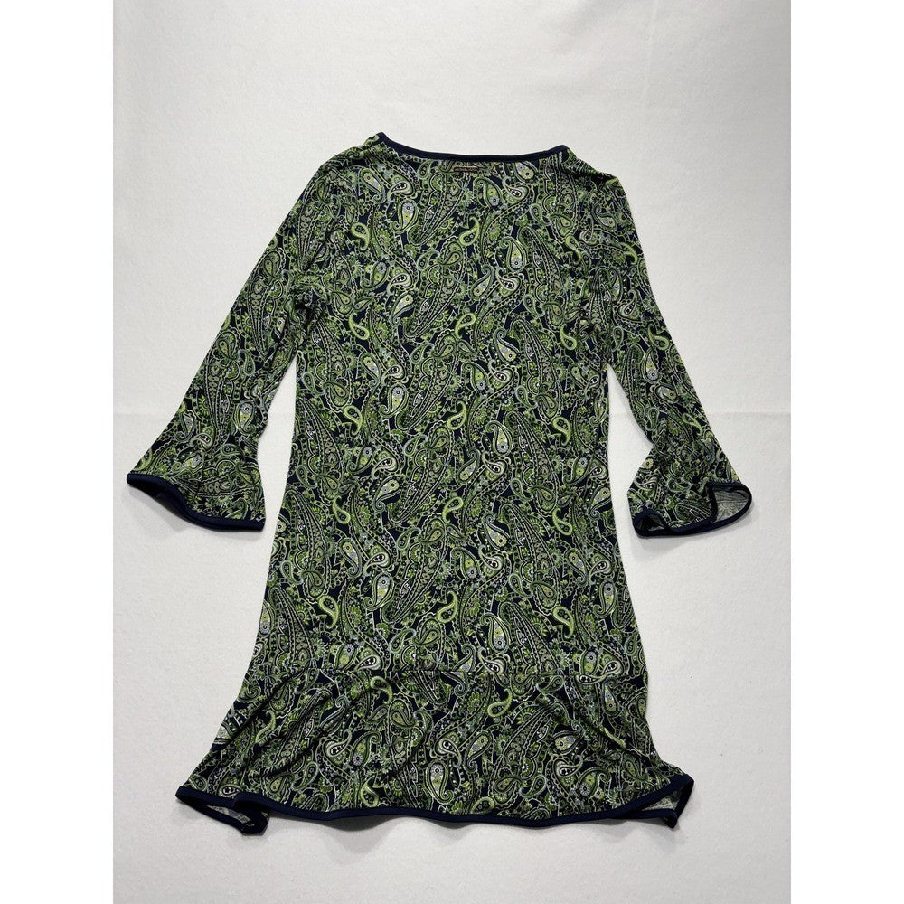 MICHAEL Michael Kors Womens Large Blue Green Paisley Shift Bell Sleeve Dress
