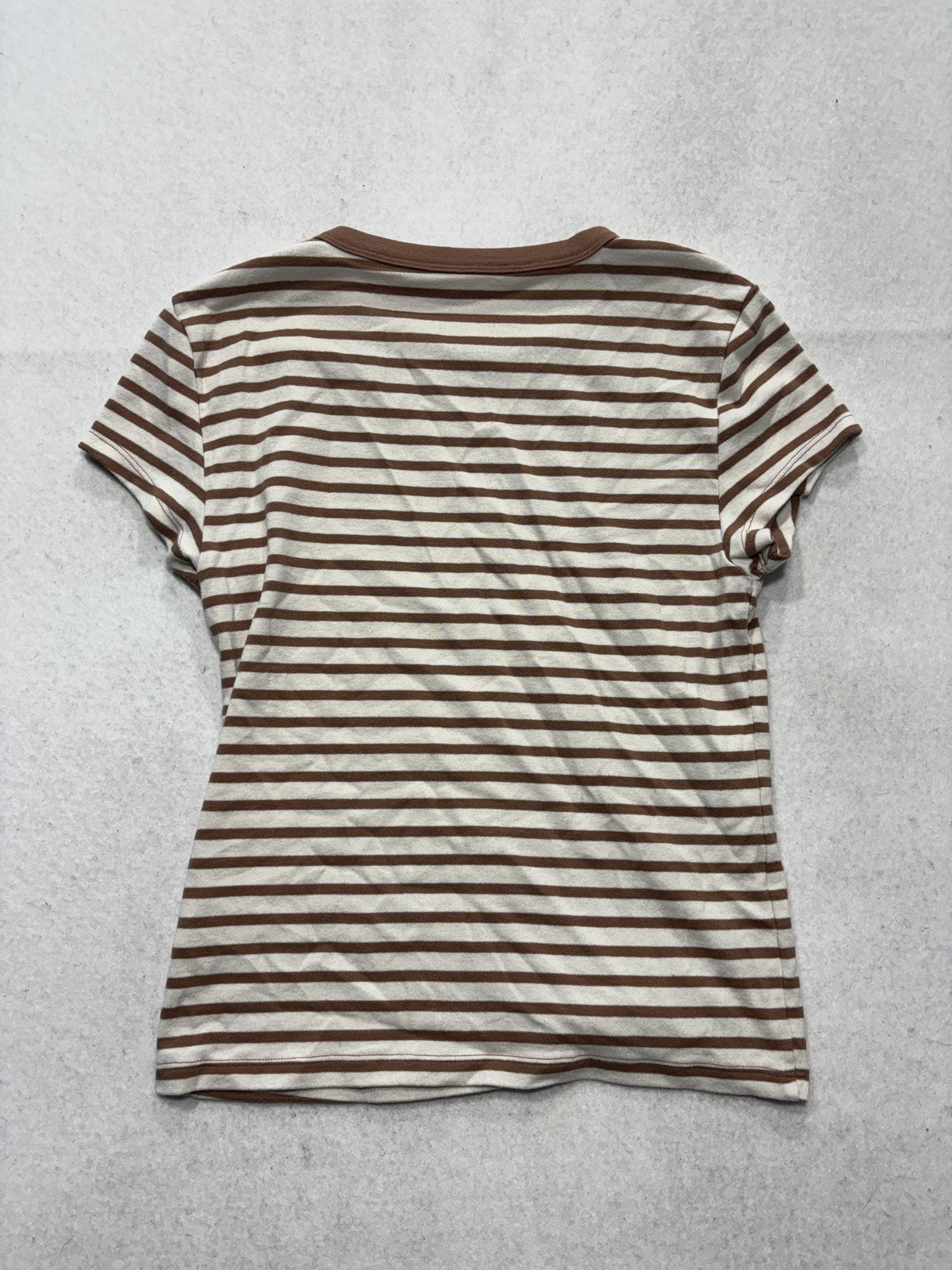 American Eagle Outfitters Shirt Womens Medium Brown Stripe Ringer Tee Stretch