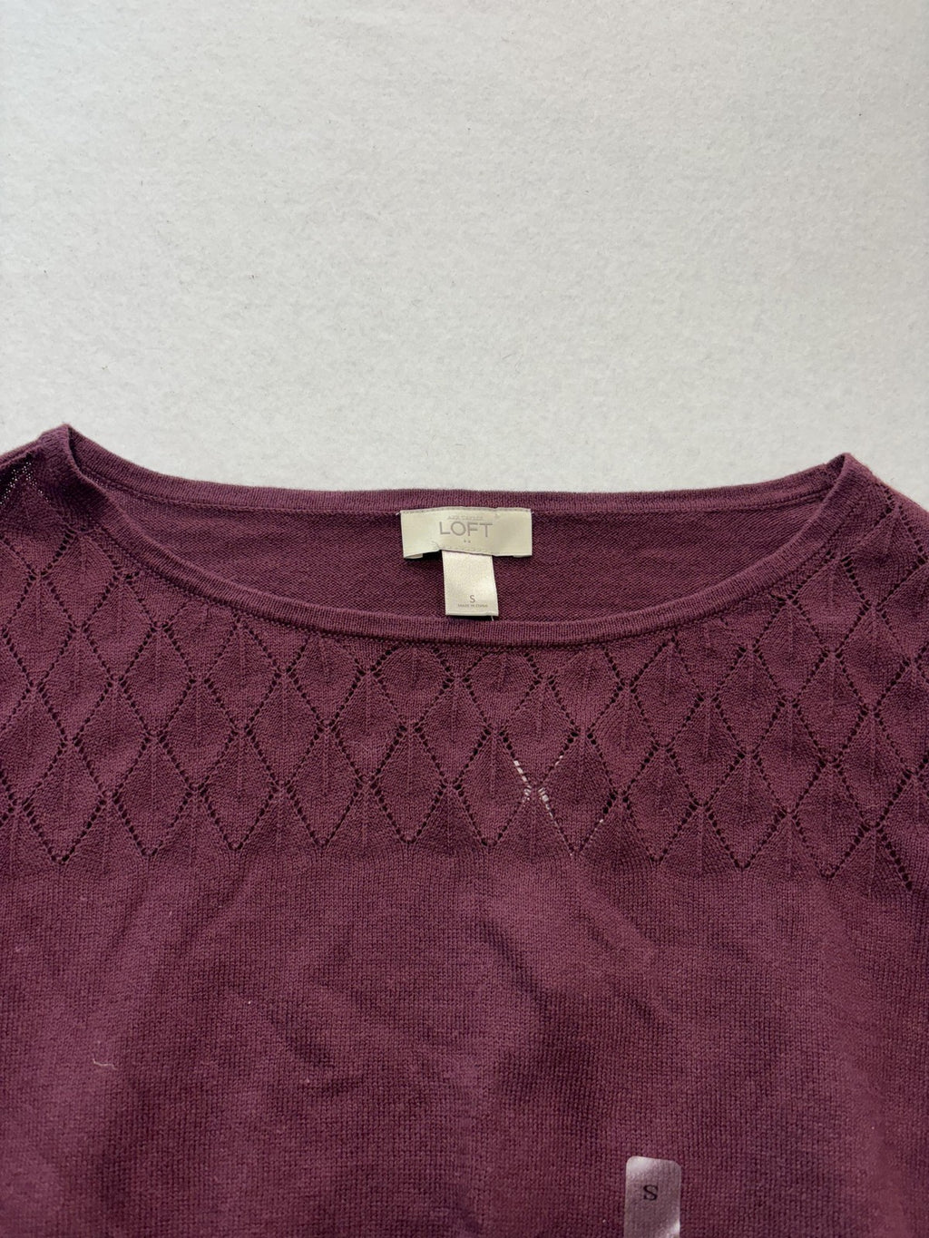 LOFT Sweater Womens Small Purple Boat Neck Diamond Knit Sleeve Pullover Top