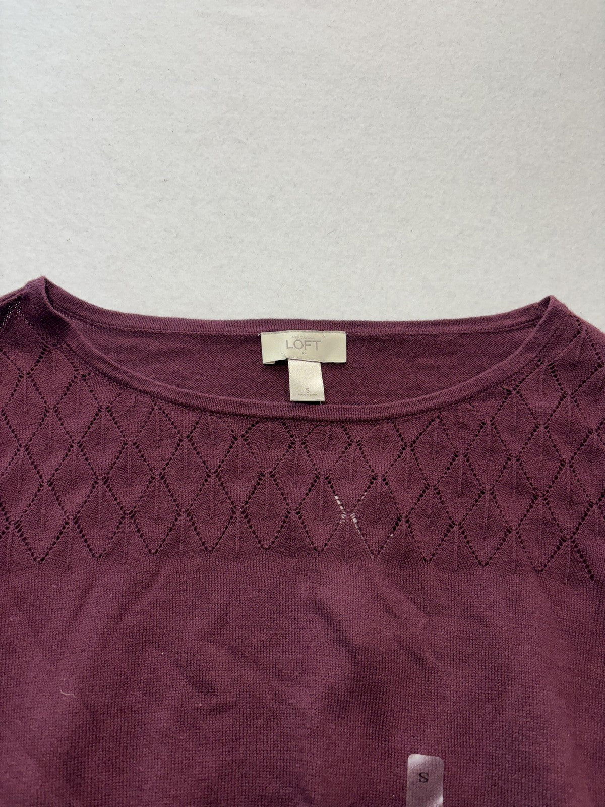 LOFT Sweater Womens Small Purple Boat Neck Diamond Knit Sleeve Pullover Top