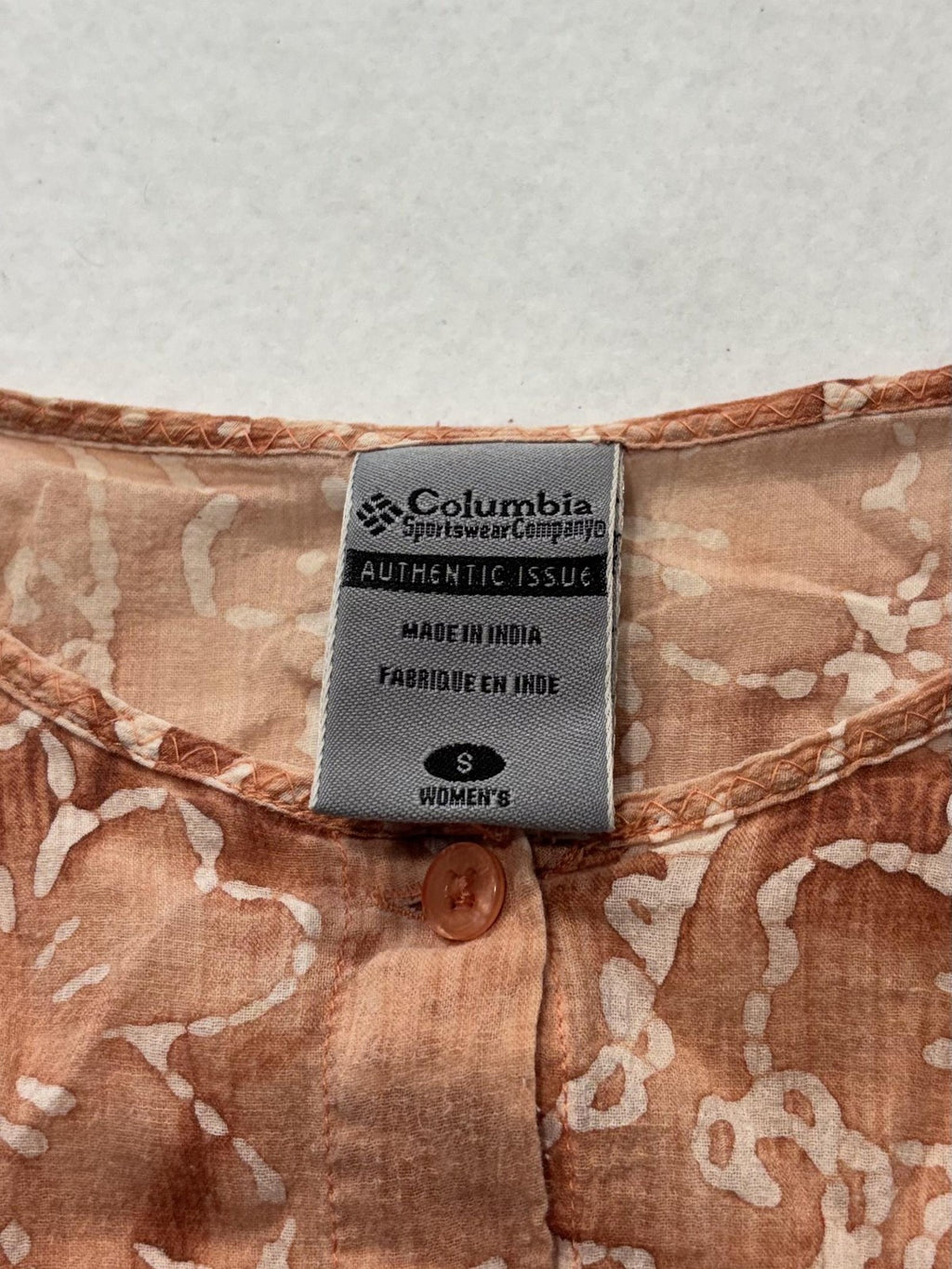 Columbia Blouse Womens Small Brown Paisley 3/4 Sleeve Tunic Button Front Cotton