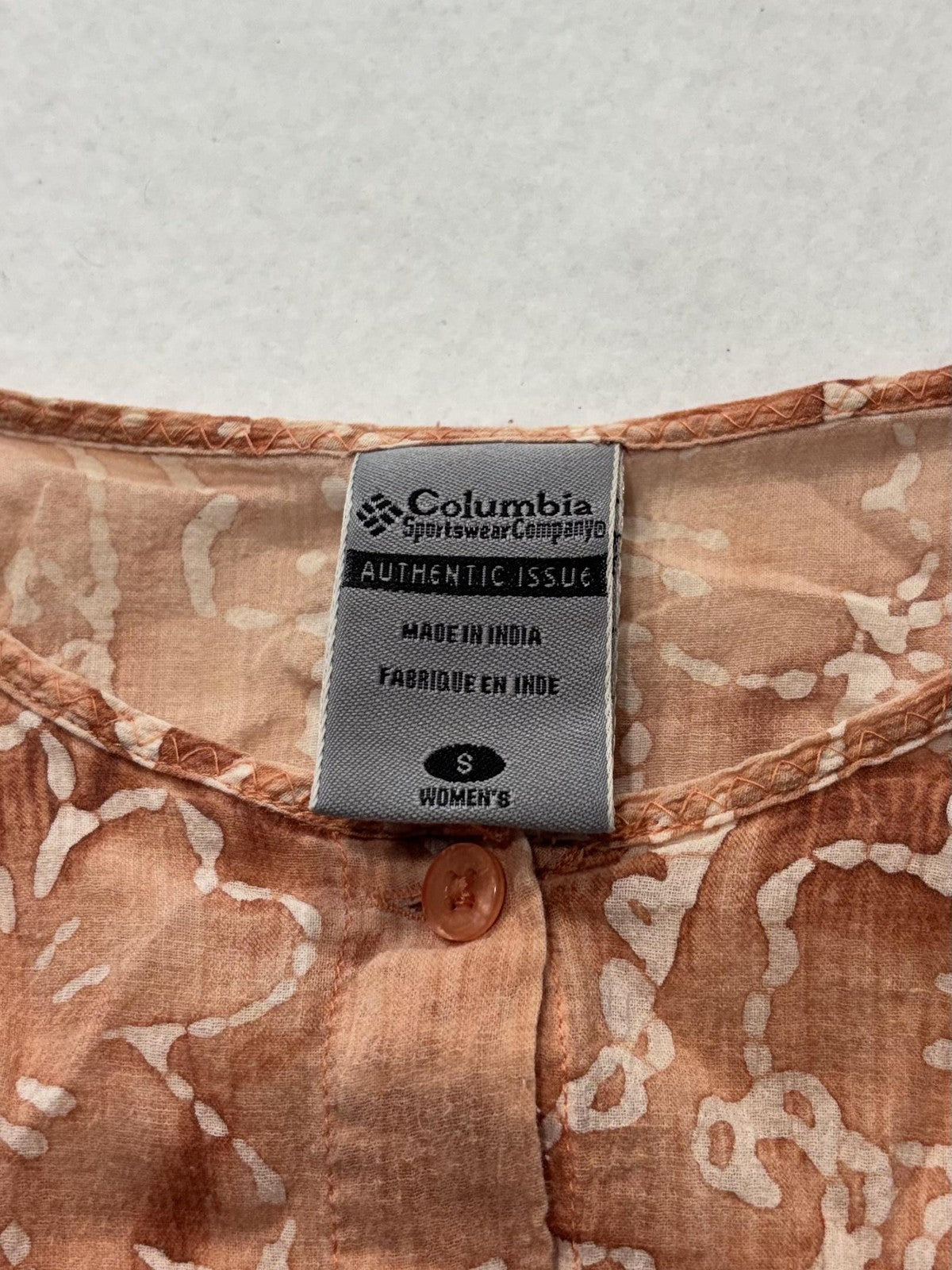 Columbia Blouse Womens Small Brown Paisley 3/4 Sleeve Tunic Button Front Cotton