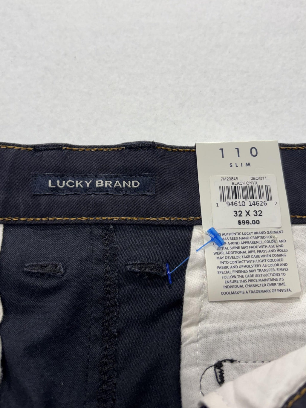 Lucky Brand Chino Pants Mens 32x32 Black 110 Slim Coolmax Moisture Wicking