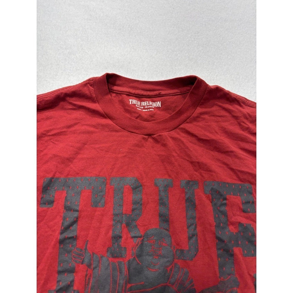 True Religion Shirt Mens Small Red Buddha Logo Graphic Tee Short Sleeve Cotton