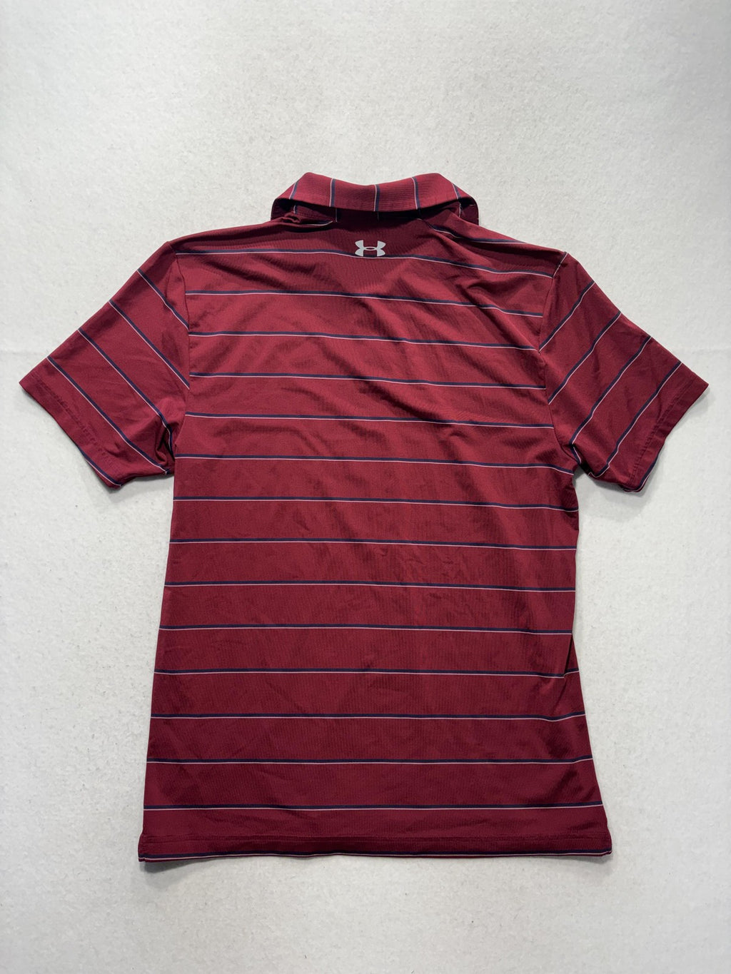 Under Armour HeatGear Polo Shirt Mens Medium Red Striped Loose Golf Short Sleeve