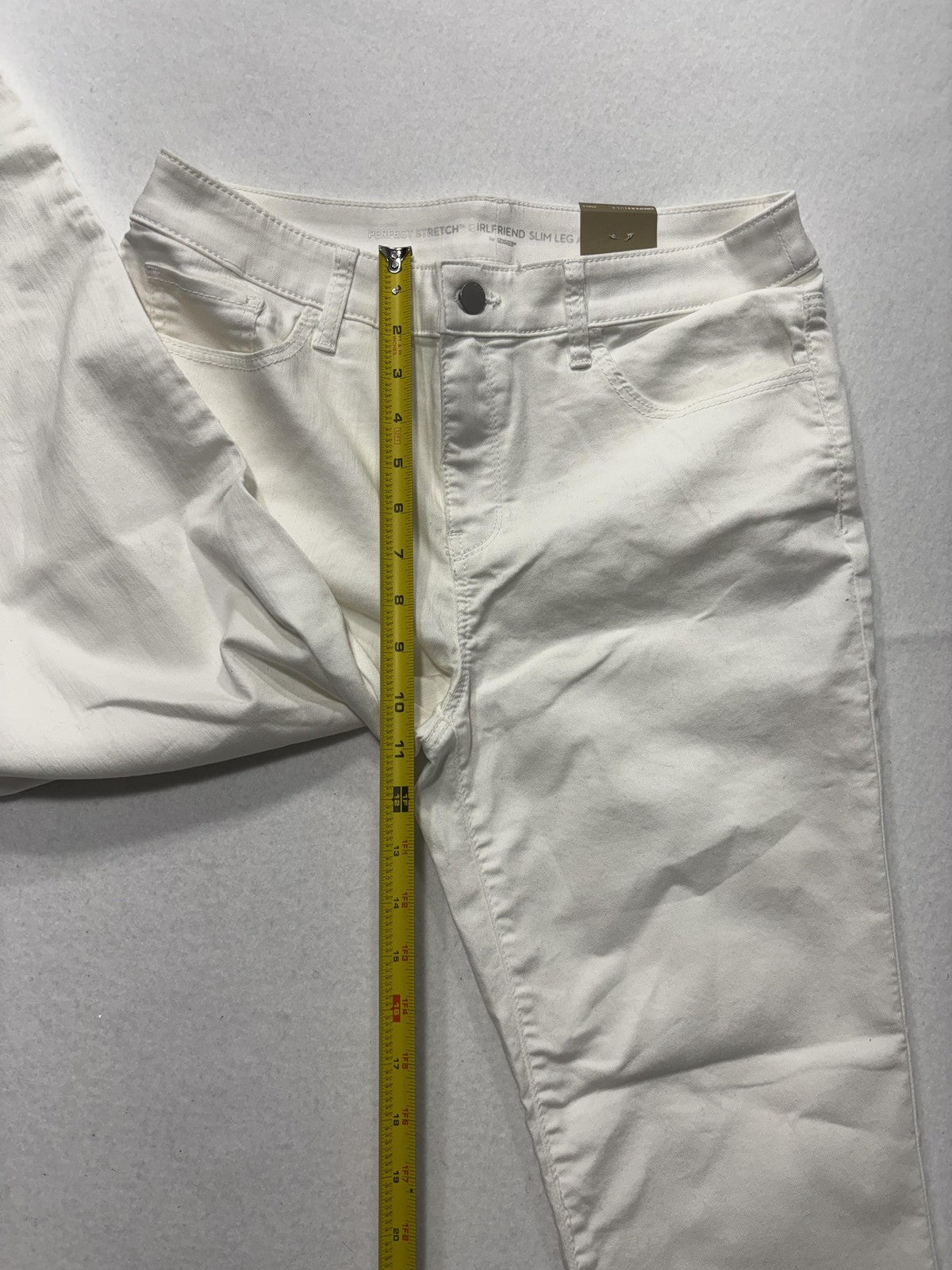 Chico's Jeans Womens 6 White Paisley Stretch Girlfriend Slim Ankle Raw Hem