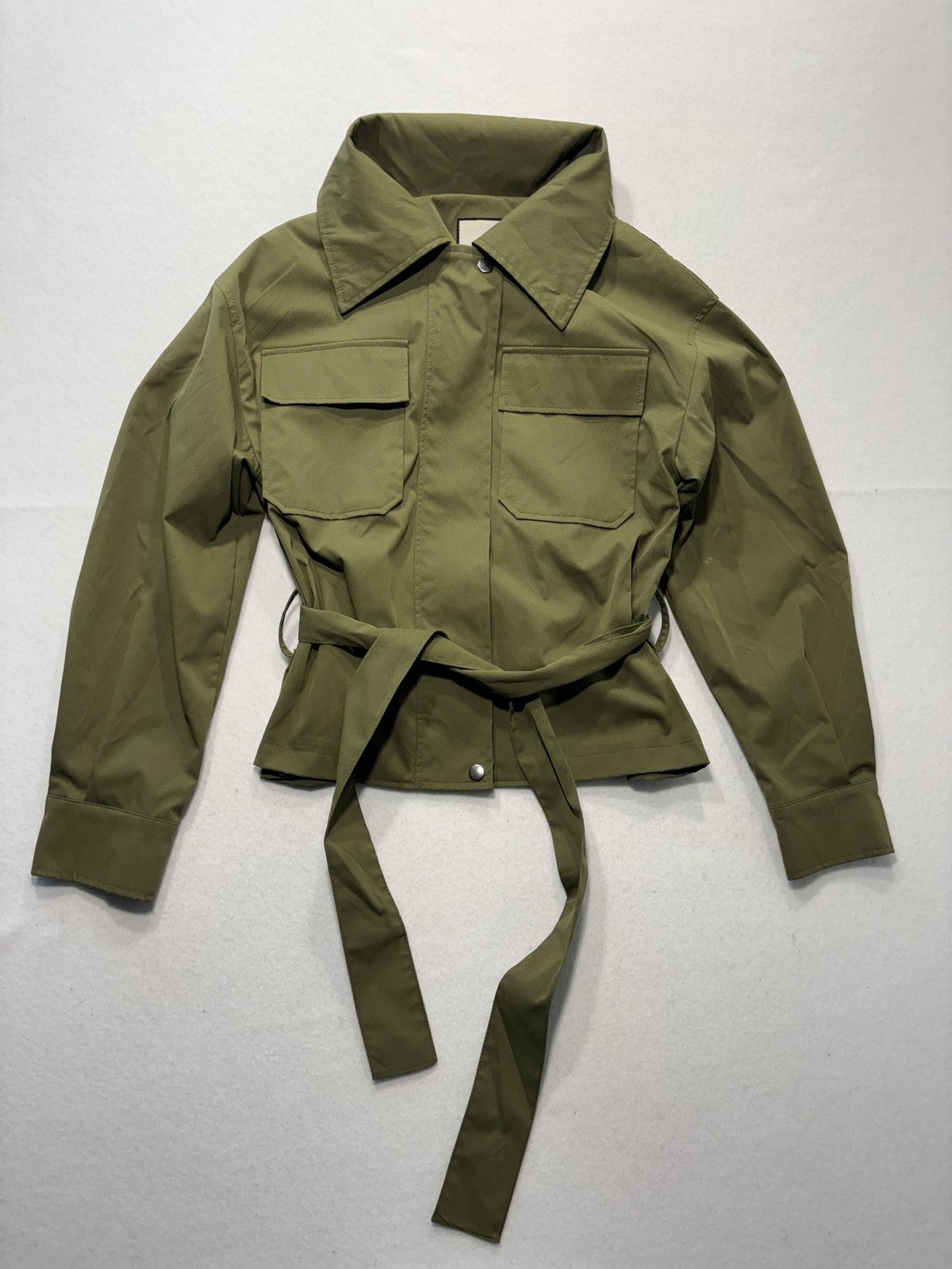 Bagatelle Collection Jacket Womens M Green Belted Military Full Zip Utility
