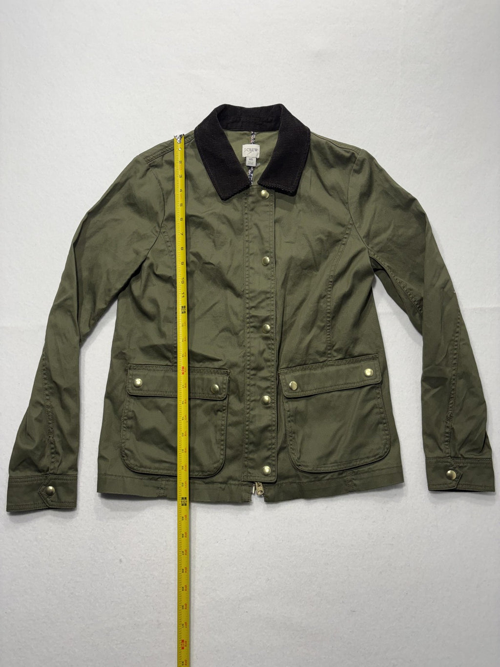 J.Crew Jacket Womens XS Green Utility Military Corduroy Collar Full Zip Pockets