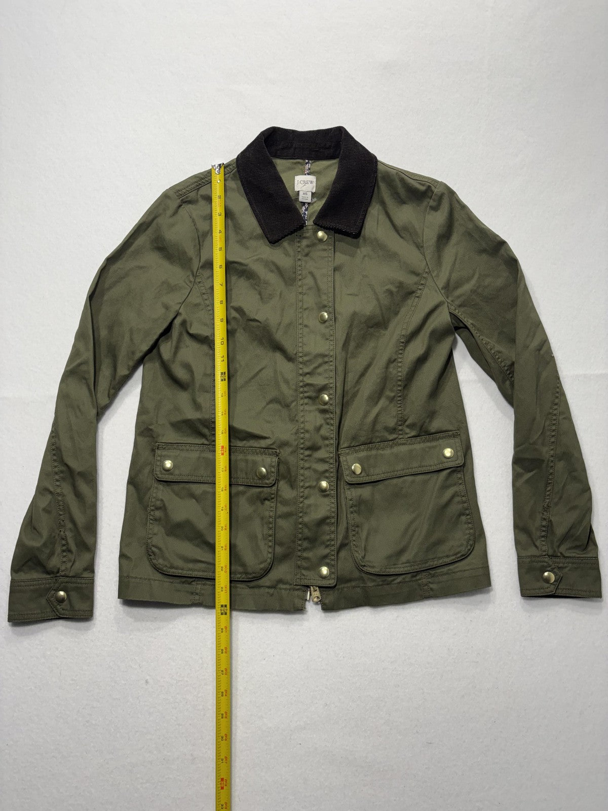 J.Crew Jacket Womens XS Green Utility Military Corduroy Collar Full Zip Pockets