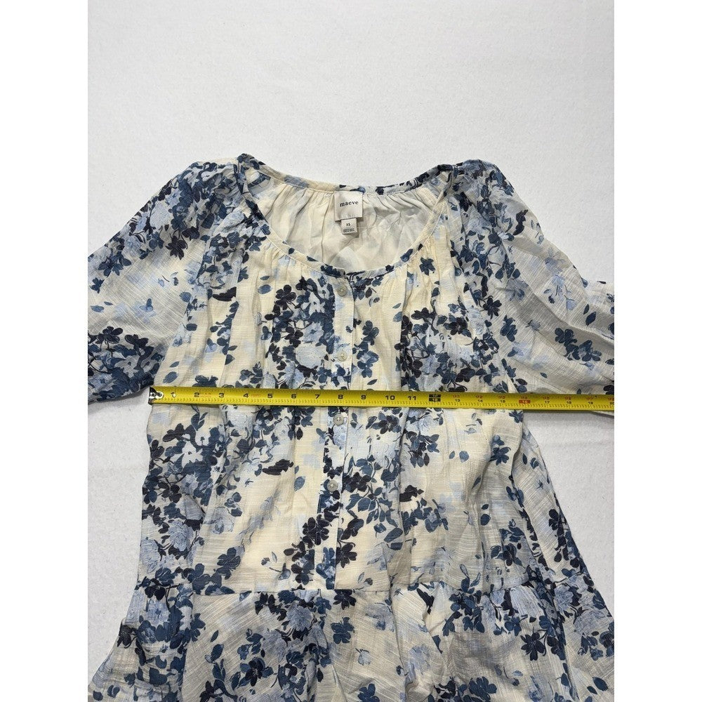 Maeve Blouse Womens XS Blue Floral Ruffle Bell Sleeve Peasant Boho Top