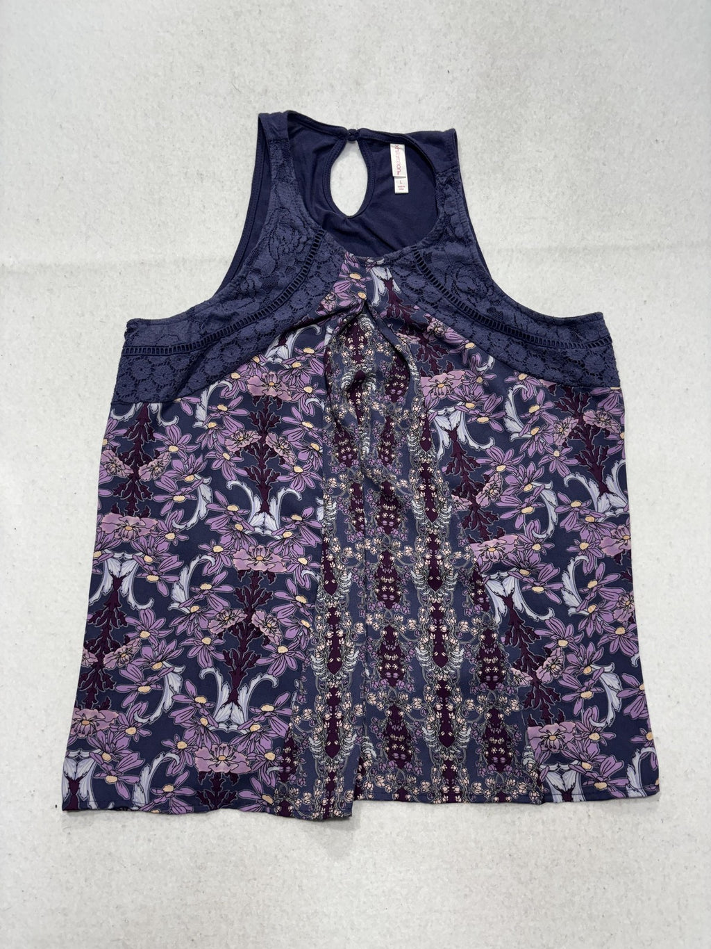 Xhilaration Tank Top Juniors L Purple Floral High Neck Lace Boho Summer