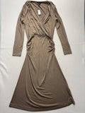 Banana Republic Dress Womens Medium Brown V Neck Long Sleeve Ruched Wrap Maxi