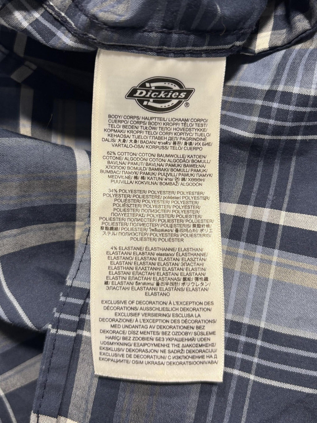 Dickies Shirt Mens XL Blue Plaid Short Sleeve Button Up Relaxed Fit Casual