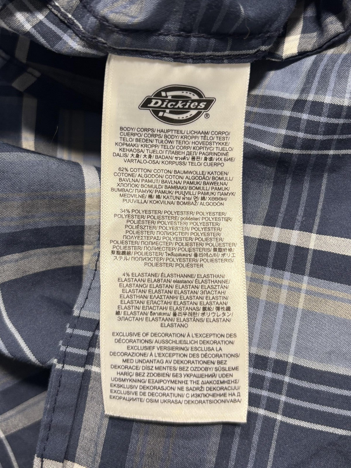 Dickies Shirt Mens XL Blue Plaid Short Sleeve Button Up Relaxed Fit Casual
