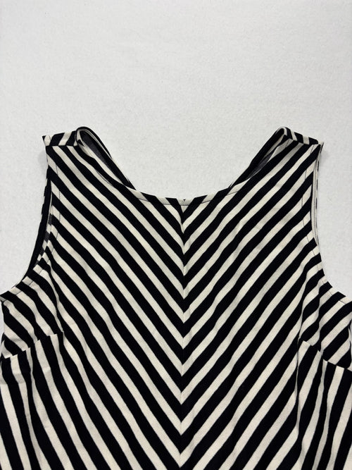 Banana Republic Tank Top Womens 4 Black White Stripe Peplum Stretch Knit Work
