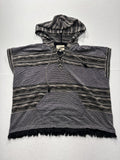 Lucky Brand Sweater Womens XS/S Black Striped Hooded Fringe Poncho Pullover