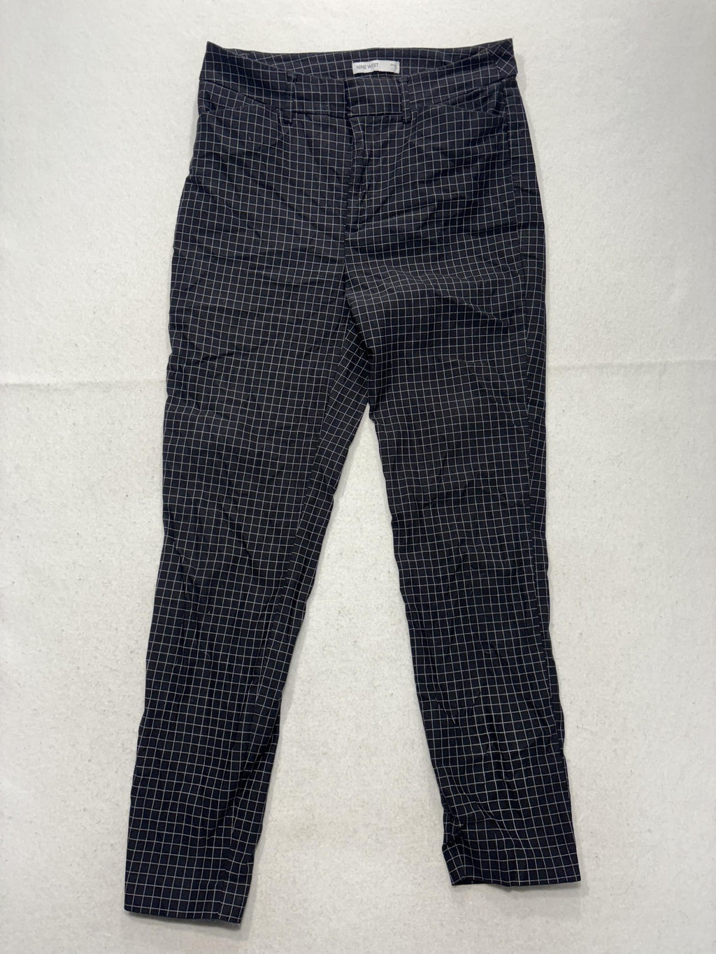 Nine West Dress Pants Womens 10 Black Check Slim Ankle Tapered Stretch Work
