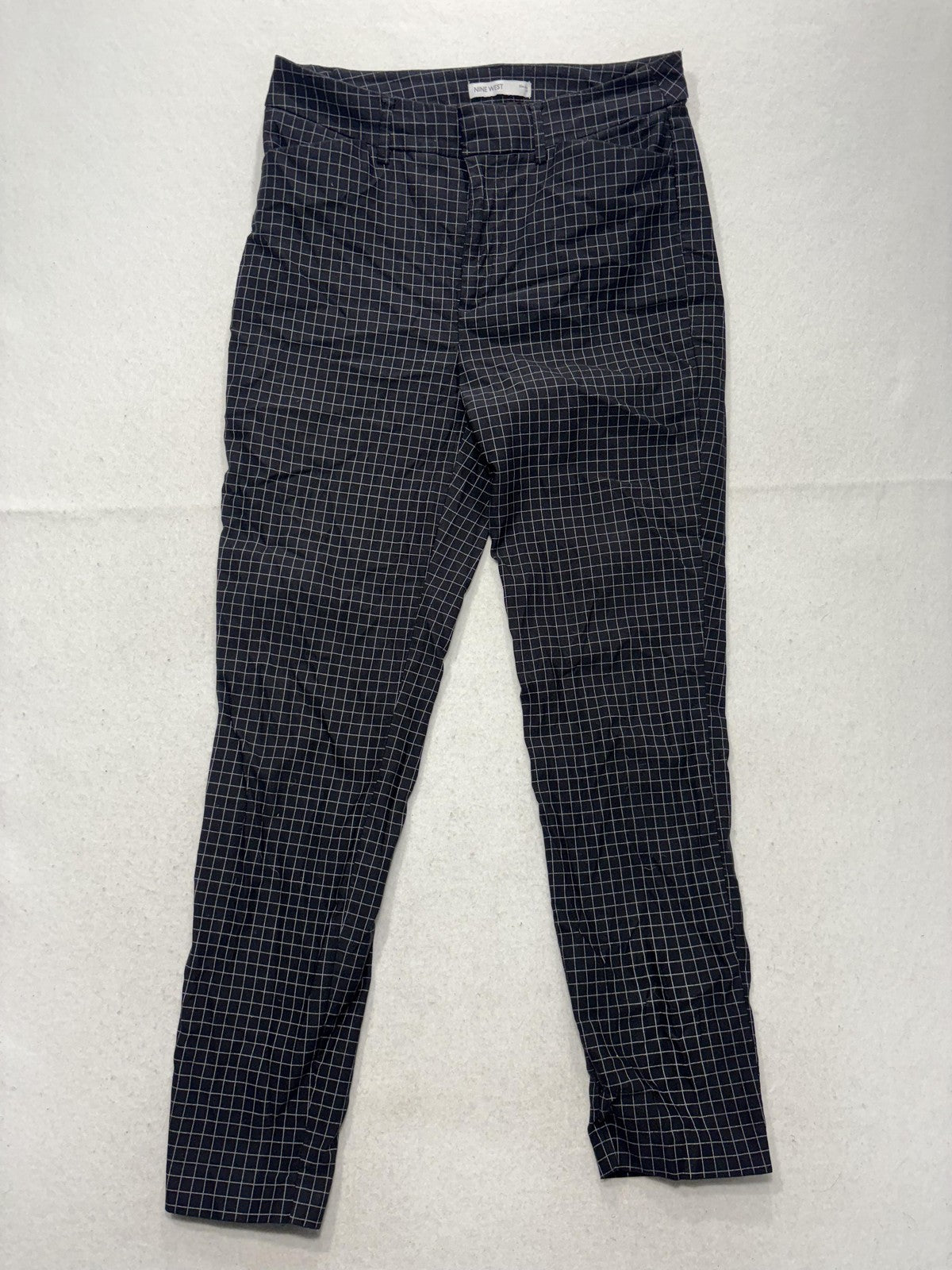 Nine West Dress Pants Womens 10 Black Check Slim Ankle Tapered Stretch Work