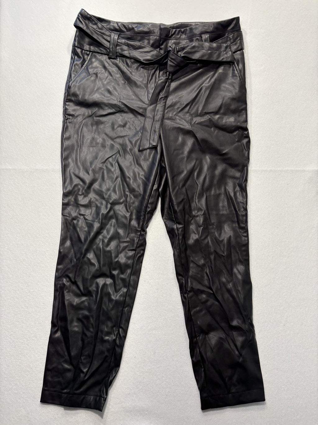 Gabrielle Union Pants Womens 18 Tall Black Faux Leather Jogger Belted Pockets