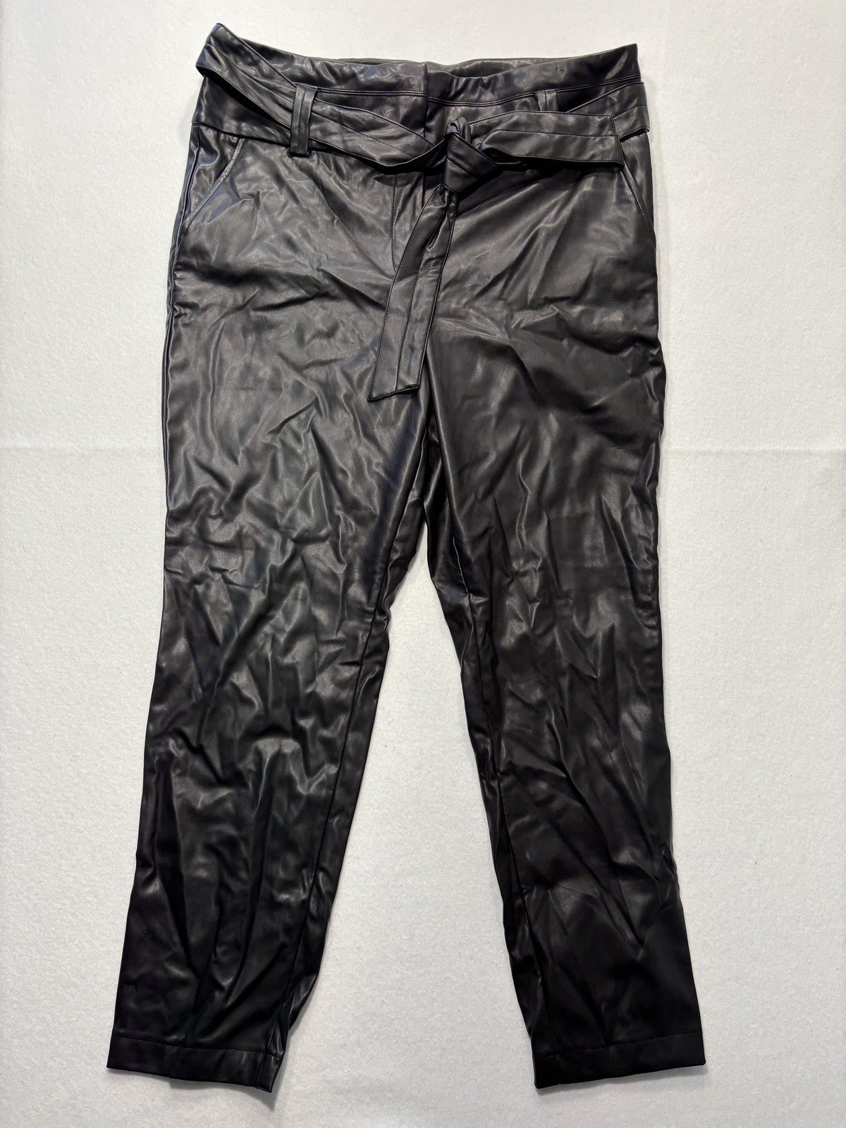 Gabrielle Union Pants Womens 18 Tall Black Faux Leather Jogger Belted Pockets