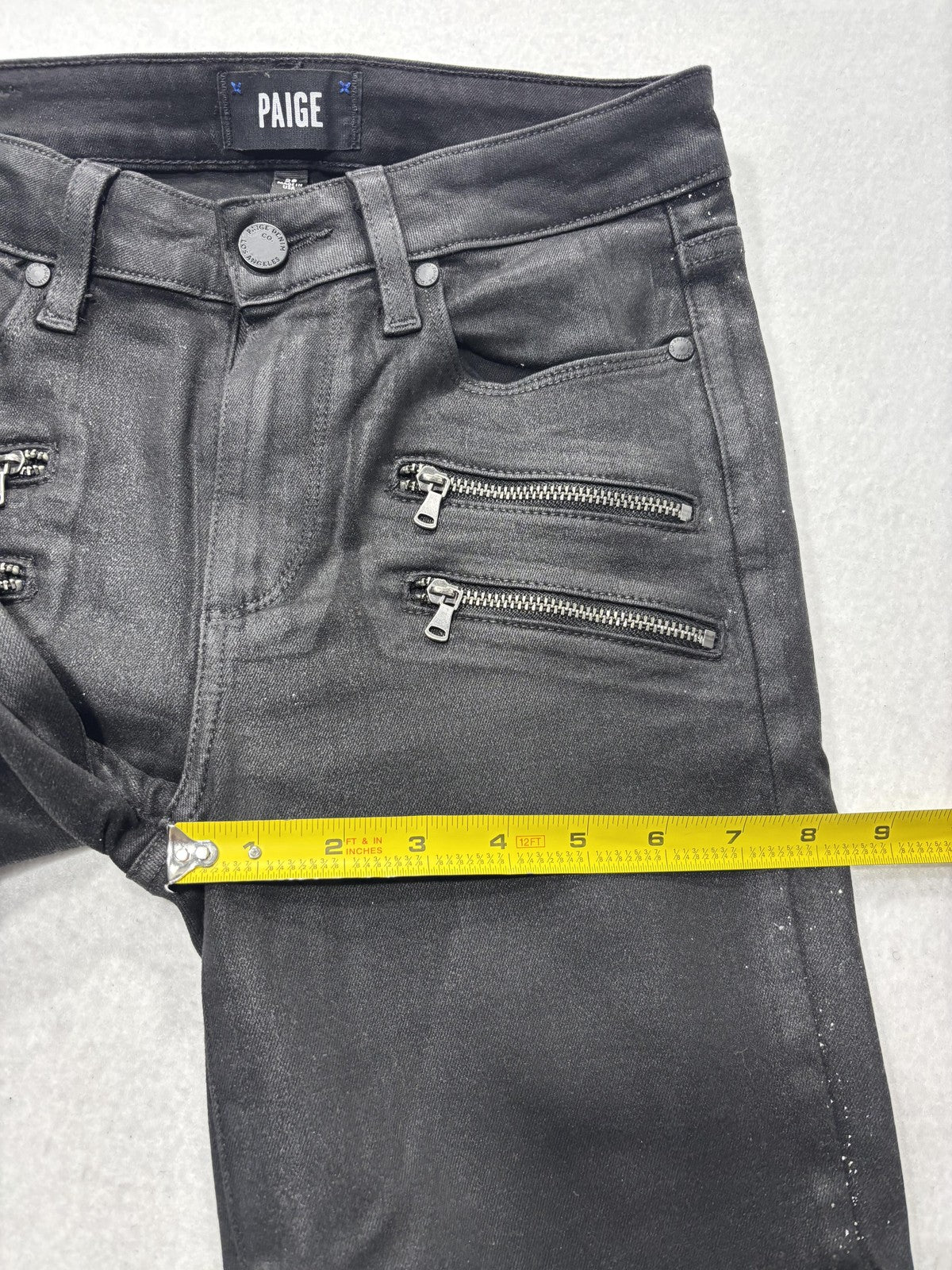 Paige High Rise Edgemont Jeans Womens 26 Black Wash Skinny 26x28 Zip Pockets