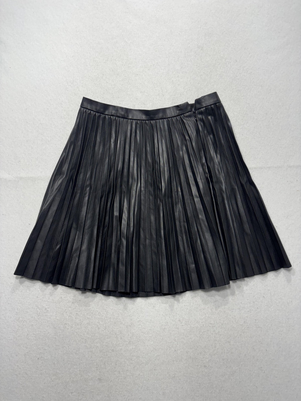 French Connection Skirt Womens 6 Black Faux Leather Pleated Mini Skater Party