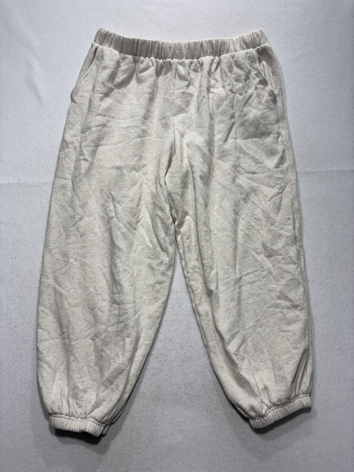 PINK Victoria's Secret Jogger Pants Womens XL Beige Fleece Elastic Pockets Ankle