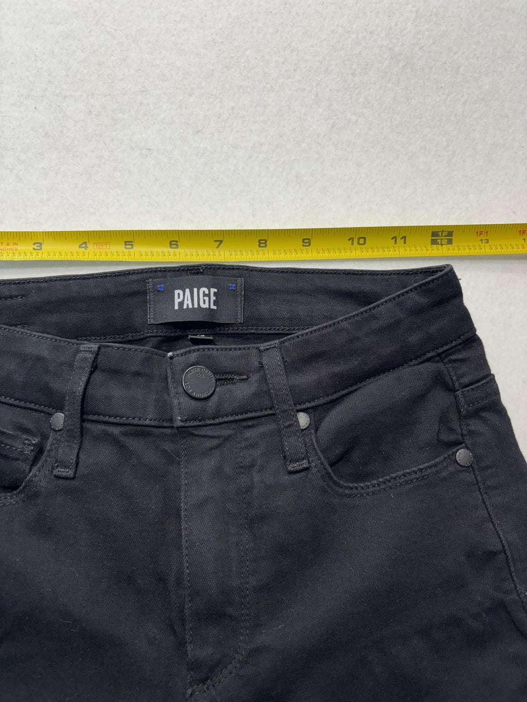 Paige Hoxton Straight Ankle Jeans Womens 24 Black Mid Rise Ruffle Fringe Stretch