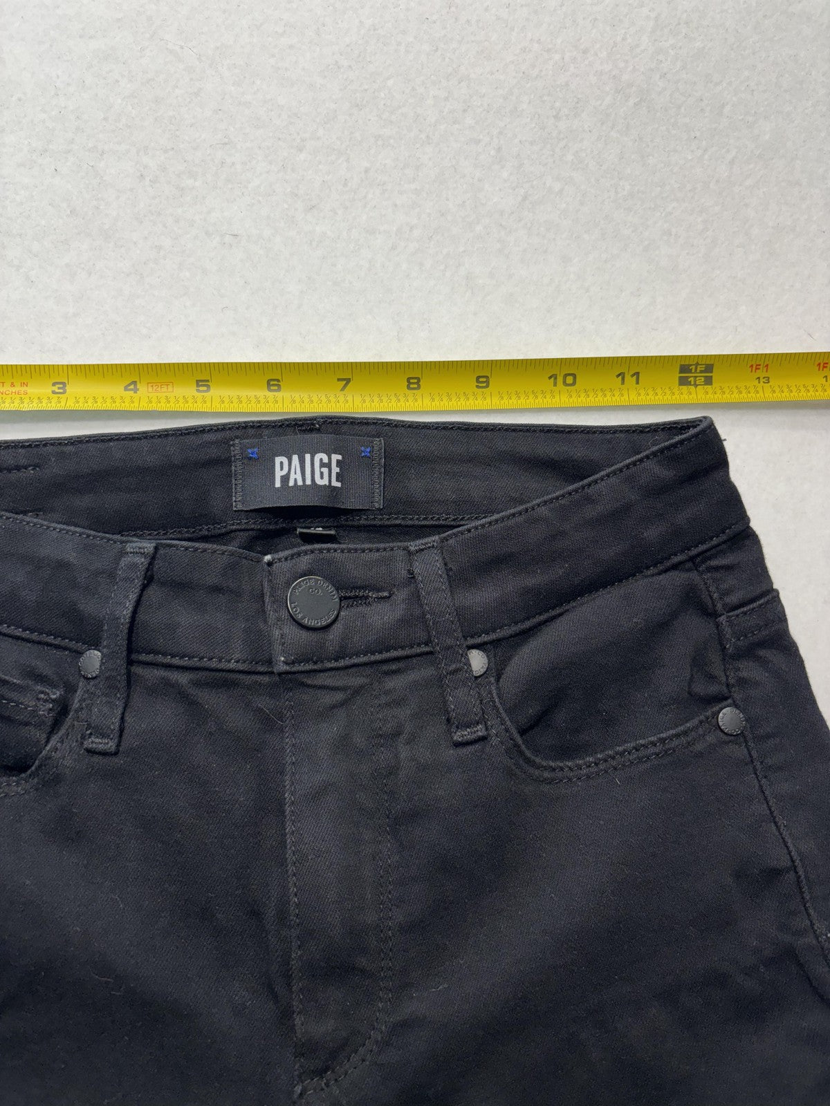 Paige Hoxton Straight Ankle Jeans Womens 24 Black Mid Rise Ruffle Fringe Stretch
