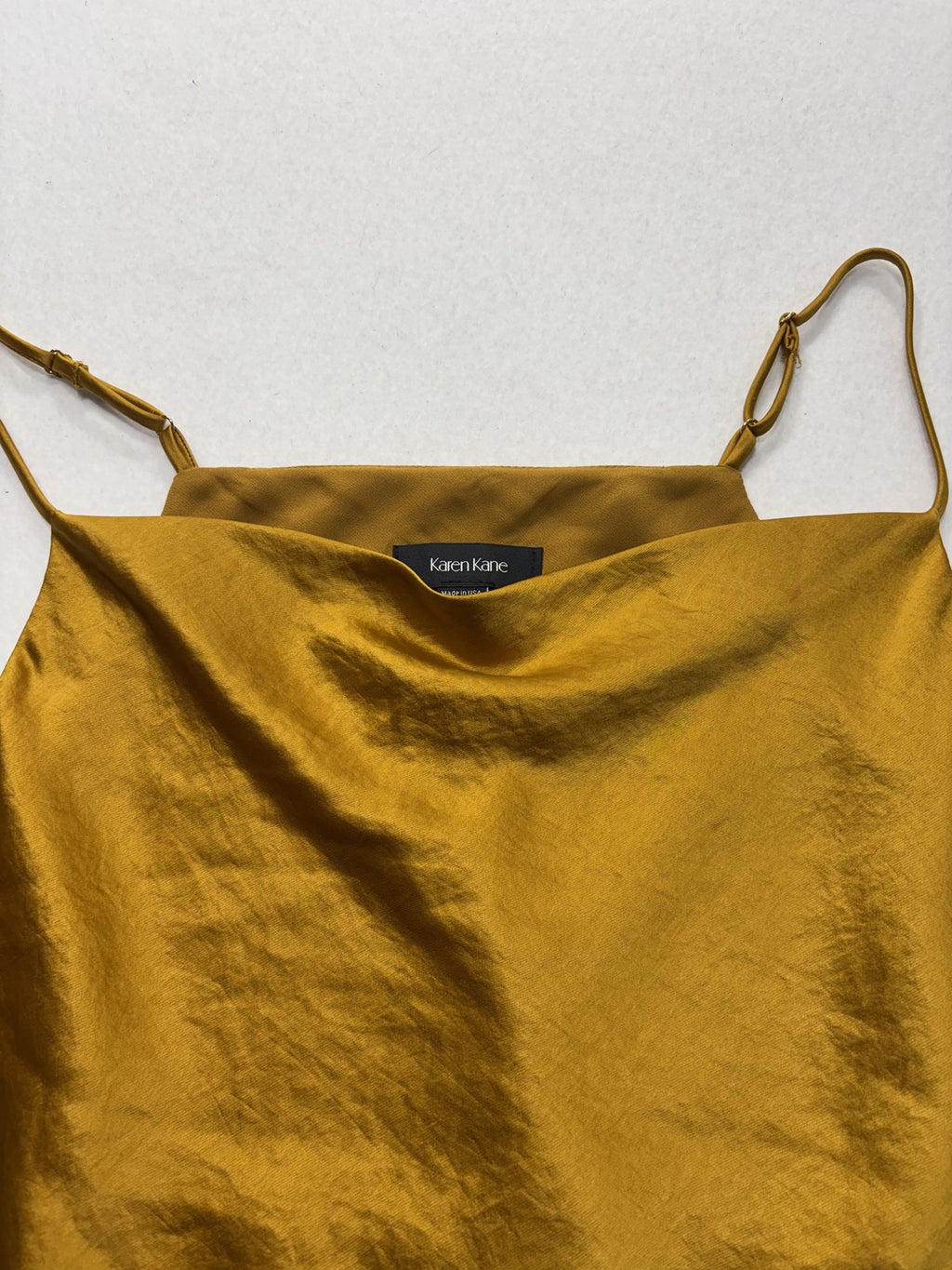 Karen Kane Tank Womens Medium Gold Satin Cowl Neck Adjustable Strap Cami