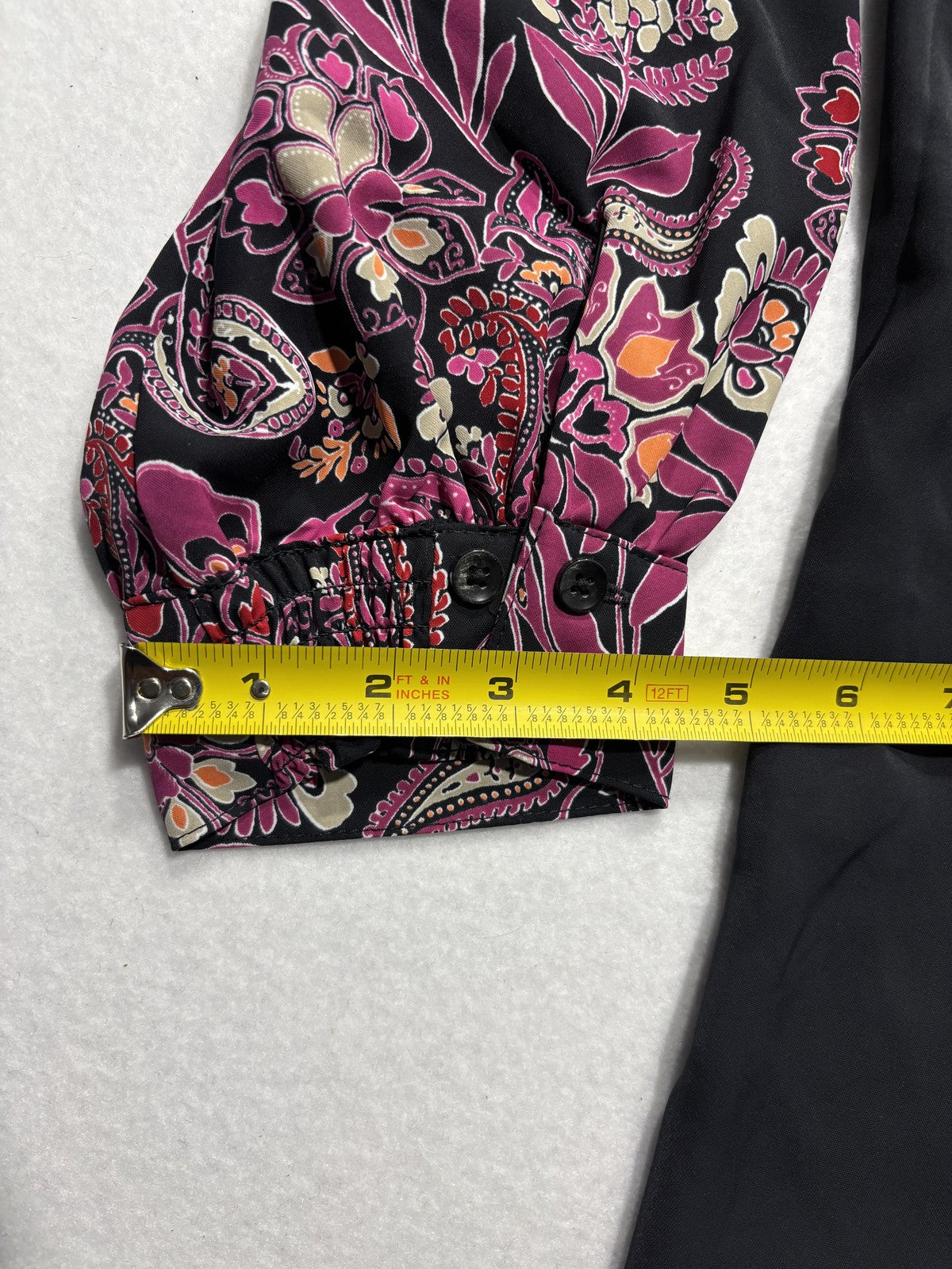 Chico's Shirt Womens 2 Black Paisley Floral Tunic Blouse Long Sleeve Casual
