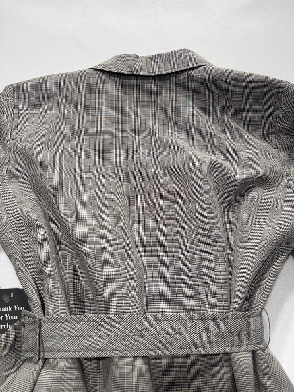 Kasper ASL Jacket Dress Womens 14P Gray Plaid Short Sleeve Belted Workwear