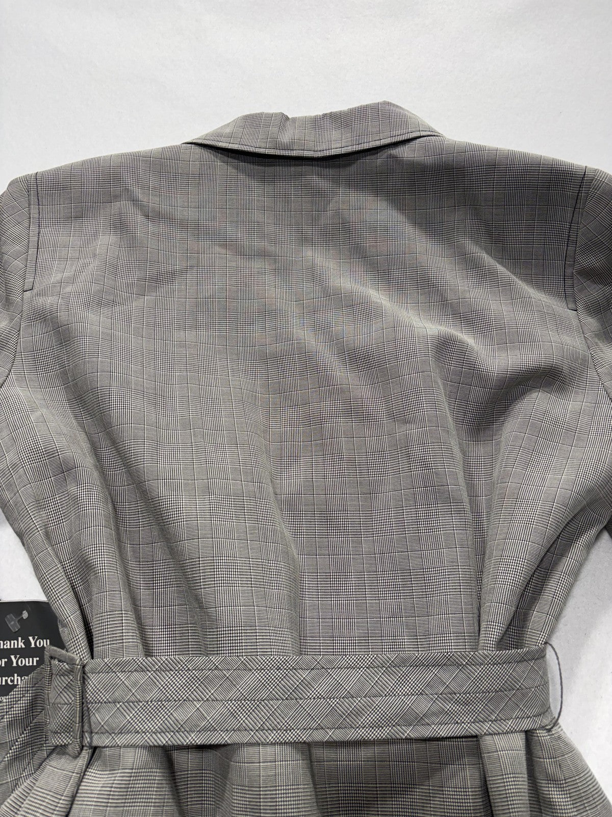Kasper ASL Jacket Dress Womens 14P Gray Plaid Short Sleeve Belted Workwear