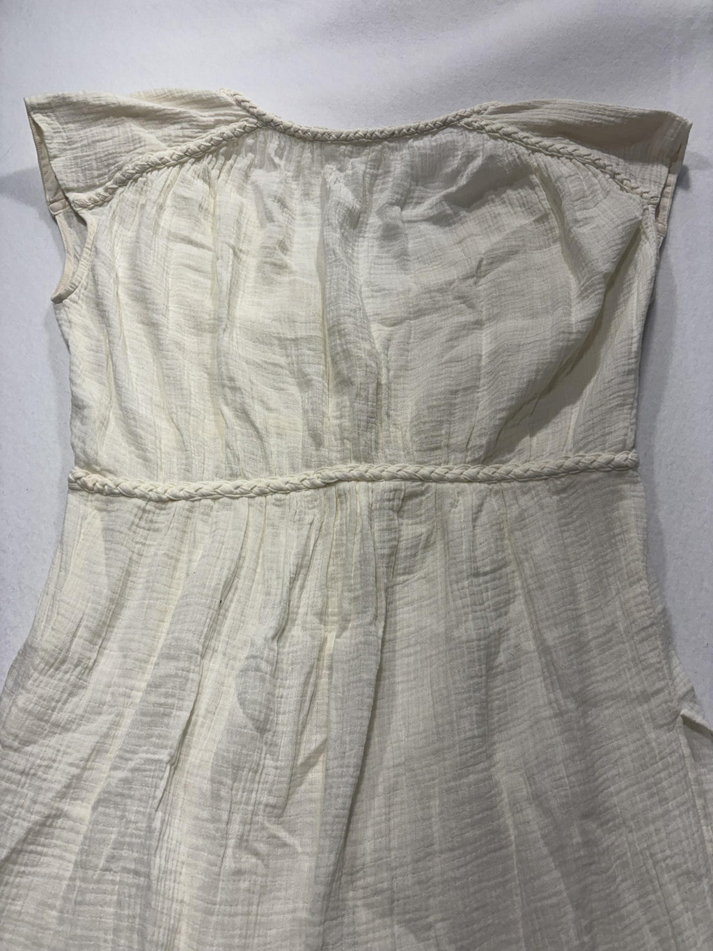Anthropologie Dress Womens Medium White V Neck Button Front Braided Hi Low Boho